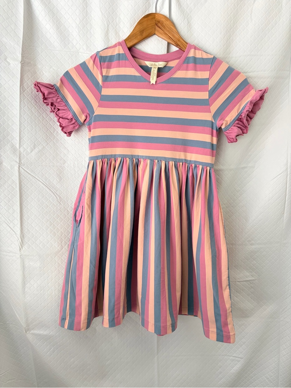 Matilda Jane Pink and Blue Striped Ruffle-Sleeve Dress